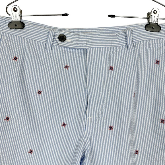 Brooks Brothers Men’s Size 35 Blue and White Pleated Seersucker Bermuda Shorts - Picture 4 of 9